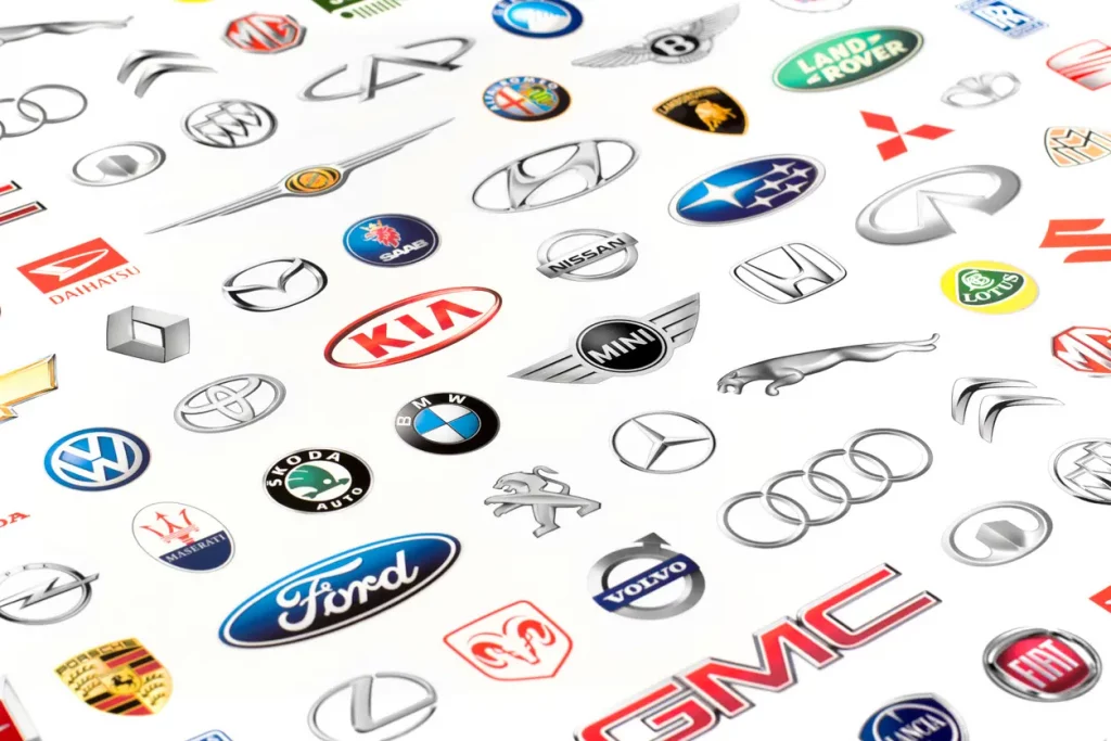 Übersicht verschiedener Automarken-Logos – wir kaufen Fahrzeuge aller Hersteller trotz Motorschaden